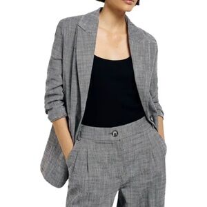 Transit Par-Such Linen Blend Plaid Relaxed Fit Gray Designer Lagenlook Blazer 2